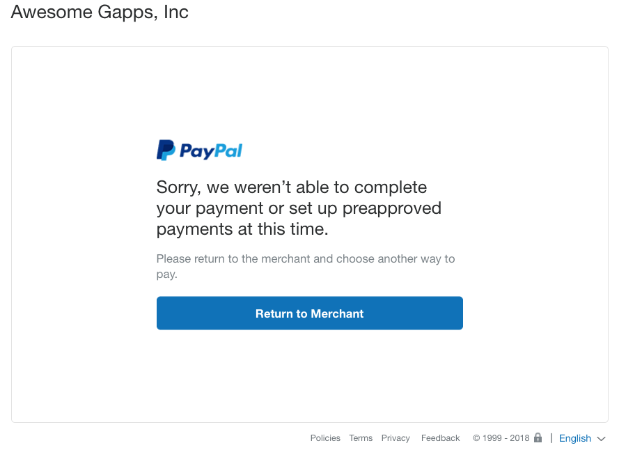 Paypal Can T Complete Your Payment Or Set Up Pre Approved Payments Documentation Form Publisher Support