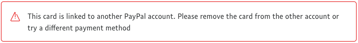 PayPal error: credit card linked to another account